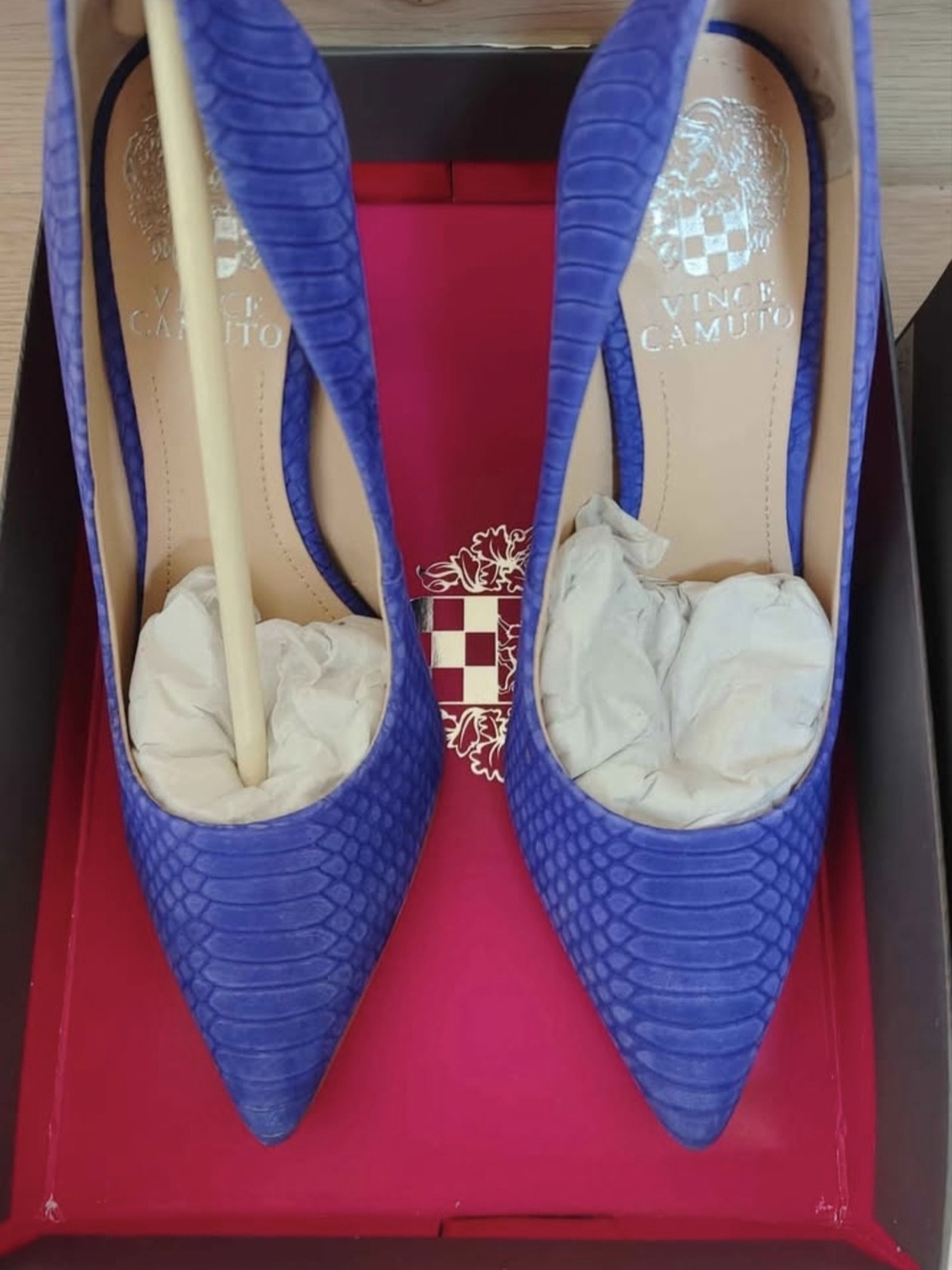 Vince Camuto Royal Blue Snake-Embossed Pointed Toe Pumps